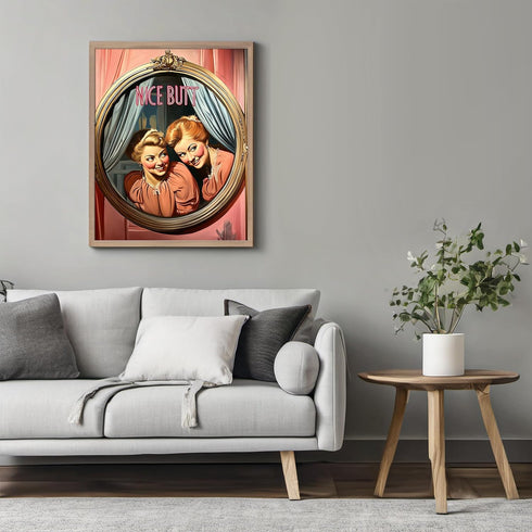 Posterizer 1 pcs-retro classic inspired art-pink poster-funny "nice butt" quote 1-Comedy Art-Retro Art- Bathroom, restroom Decor- unframed wall ar...