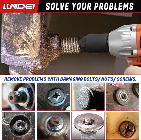 LLNDEI Screw Extractor Set, Hex Head Easy Out Bolt Extractor Set 10 Pieces, Multi-Spline Ez Out Stripped Extractor (1/8”-13/32”) CR-MO, Stripped F...