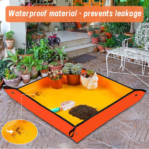 Repotting Mat for Indoor Plant Transplanting & Potting Soil Mess Control, 26.8" X 26.8" Portable Potting Tray Succulent Plant Mat Indoor Gardening...