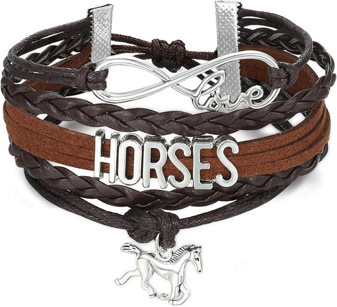 Horse Love Forever & Ever Infinity Bracelet | Leather Wrap | Natural Brown...