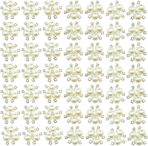 50Pcs Pearl Rhinestone Charms Buttons Embellishments Bulk Flatback for Shoe Decoration Jewelry Making Clothes Brooch Headbands and Wedding Flower ...