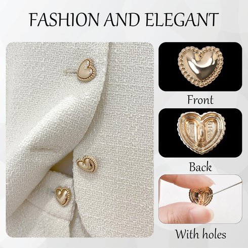 30 Pcs Metal Heart Buttons, Gold Retro Vintage Buttons Heart Metal Buttons Sew on Buttons Embellishments for DIY Crafts, 15mm...