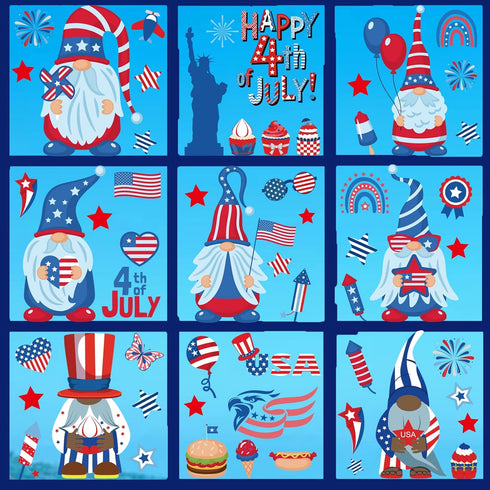 4th of July Gnome Window Clings Decorations 9 Sheets Patriotic Window Clings Red White and Blue Party Supplies Decor for Home School Office Classr...