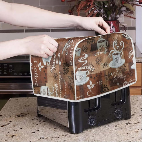 JEOCODY Toaster Cover Coffee Theme Print Toaster Bread Maker Cover 4 Slice Wide Slot Small Appliance Toaster Cover with Handle for Kitchen,Washabl...