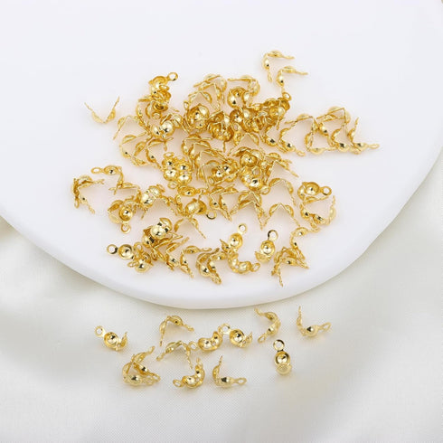 100 Pcs 18K Gold Crimp Beads for Jewelry Making - 4mm Crimp Bead Covers, Knot Covers for Jewelry Making, Knot Covers Clamshell Fold-Over Bead Cove...