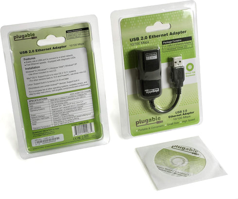 Plugable USB 2.0 to Ethernet Fast 10/100 LAN Wired Network Adapter - Driverless and Compatible with Chromebook, Windows, Linux...