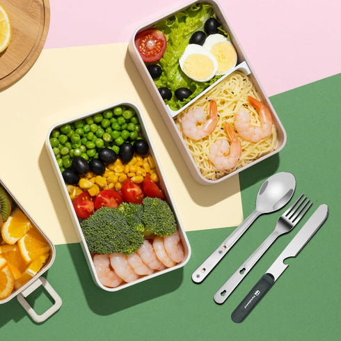 PortableAnd Travel Cutlery 3 PCS Camping Utensil Set with Spoon, Fork, Knife & Bottle Opener Best Gift for Travel, Outdoor Backpacking Flatware wi...