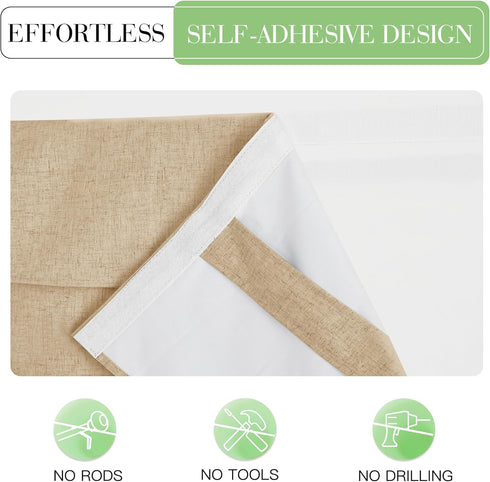 KGORGE Classroom Door Window Curtain, 100% Blackout Total Privacy Linen Blended French Door Curtain Effortless Self-Ahensive Door Window Blinds fo...