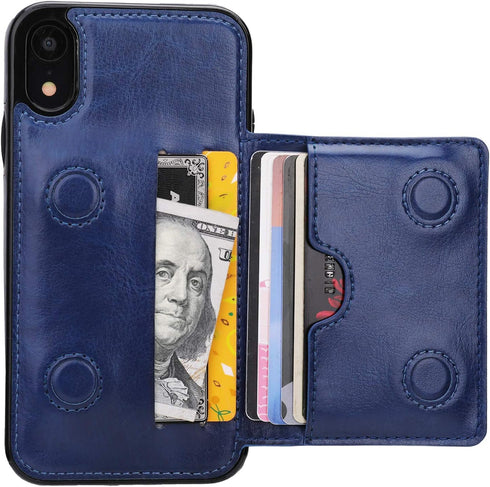 KIHUWEY Compatible with iPhone XR Wallet Case Credit Card Holder, Premium Leather Kickstand Durable Shockproof Protective Cover for iPhone XR 6.1 ...