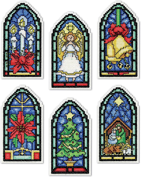 Design Works Crafts Stained Glass Counted Cross Stitch Ornament Kit, White...
