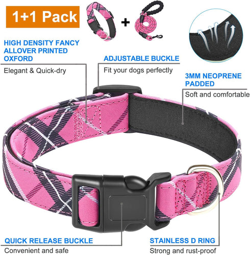 Nylon Dog Collar Soft Neoprene Padded Adjustable Dog Collars for Small Medium Large Dogs (S Neck 12"-15.5", Pink)...
