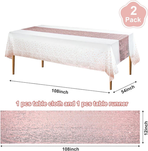 Tablecloth and Sequin Table Runner Set Polka Dots Confetti Table Cover Dining Plastic Table Cloths Glitter Decorations for Birthday Wedding Annive...
