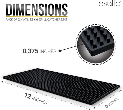 Esatto 12" x 6" Professional Service Mat, Black – Sturdy Thick Durable and Stylish Service Bar Mat for Spills, Coffee, Bars, Restaurants, Counter ...
