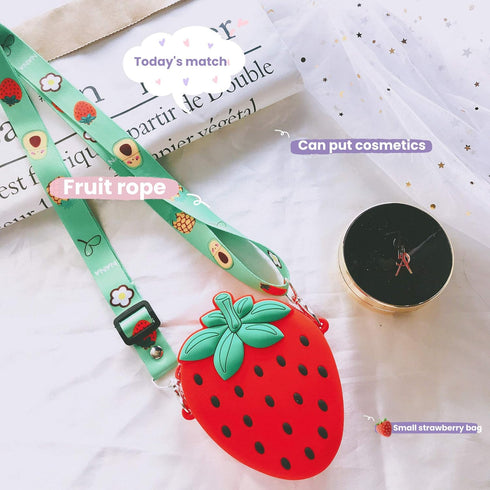 SGVAHY 3D Cartoon Strawberry Silicone Coin Wallets Cute Purse Headset Bag Makeup and Hair Accessories Bag Fun Toy Silicone Key Coin Gifts Children...