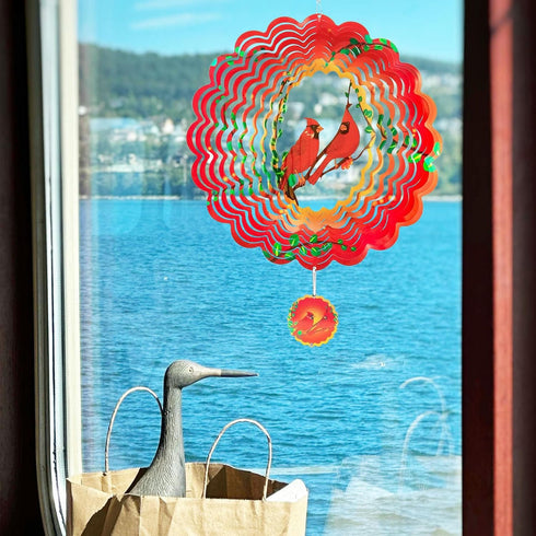 Red Sparrow 3D Wind Spinners 12inch Metal Garden Sculpture, Hanging Wind Spinner Kinetic Yard Art Decorations Gifts for Women Men Indoor Outdoor G...