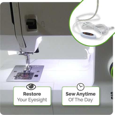 Madam Sew Sewing Machine Light Strip | 12" USB LED Light Strip, Clean White Lights for Brother, Janome, Babylock, Pfaff | Dimmable, 98" Power Cord...