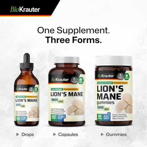 Lions Mane Supplement Capsules - Vegan, Organic Lion’s Mane Mushroom Supplement for Cognitive Function, Focus Support - Lions Mane Pills - 3 Month...