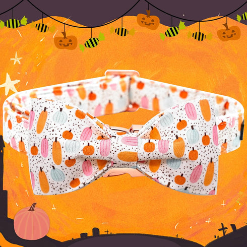 Elegant little tail Halloween Dog Collar, Fall Dog Collar Orange Pumpkin Holiday Pet Dog Collar Dog Bow Collar Pet Durable Adjustable Girl Boy Dog...