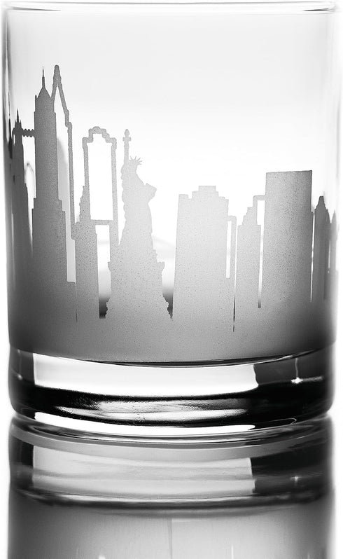 Greenline Goods Whiskey Glasses - 10 Oz Tumbler for New York Lovers (Single Glass) - Etched with New York Skyline - Old Fashioned Rocks Glass...
