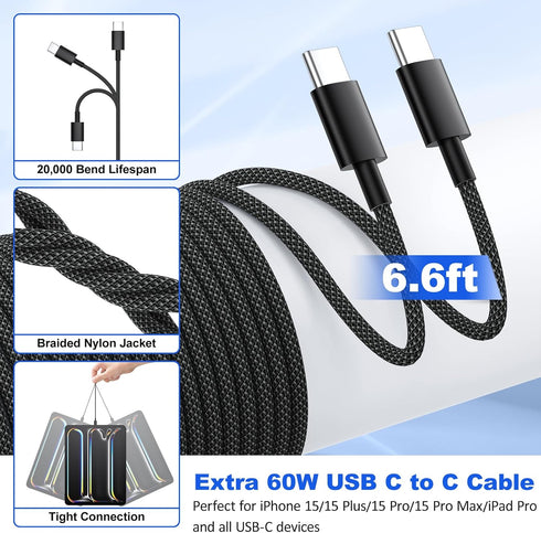 65W 4-Port USB C Car Charger Fast Charging,iPhone 15/15 Pro Max Car Charger Adapter,PD&QC3.0 Super Fast Type C Car Charger with 6FT USB C to C Cab...