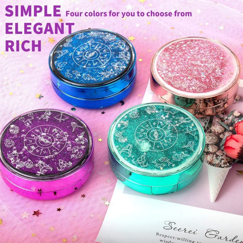 Contact Lens Case, Bling Constellations Contact Lenses Cases with Tweezers Remover Tool Mirror Solution Bottle Portable Contact Lens Storage Conta...