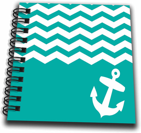 3dRose Turquoise and White Chevron with Nautical Anchor-Sailor Zigzag Pattern Waves-Teal Blue Green-Mini Notepad, 4 by 4-inch (db_120204_3)...