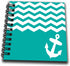 3dRose Turquoise and White Chevron with Nautical Anchor-Sailor Zigzag Pattern Waves-Teal Blue Green-Mini Notepad, 4 by 4-inch (db_120204_3)...