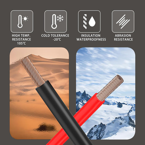 10 gauge flexible Electrical wire 10FT Black and 10FT Red Extension Cable 10AWG Stranded oxygen free copper wire for Automotive solar panel led la...