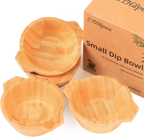 Snack Bowls Set, Small Bamboo Sauce Dish Dipping Bowls with Small Handle for Appetizers, Dips, Sauce, Nuts, Candy, Olives, Seeds, Desserts and Mor...