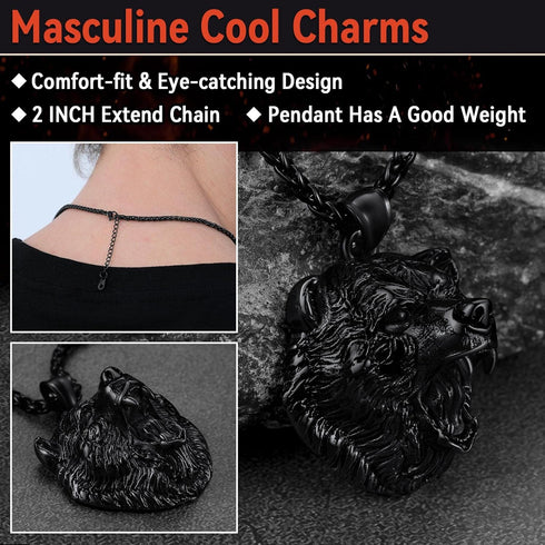 FaithHeart Bear Paw Pendant Necklace Stainless Steel Nordic Scandinavian Necklace Authentic Viking Jewelry Personalized Custom...