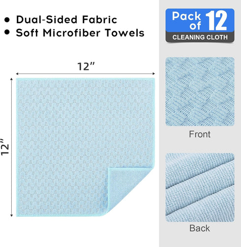 Kitinjoy Microfiber Cleaning Cloth, 12 Pack Soft and No Lint Microfiber Towels Cleaning Supplies, Absorbent Fast Drying Cleaning Rags for Housekee...