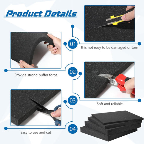 4 Pieces Polyurethane Foam Sheet 15.8 x 11.8 x 1 Inch Cuttable Polyurethane Foam Pads Craft Foam Black Tool Box Foam Insert for Toolbox Camera Sto...