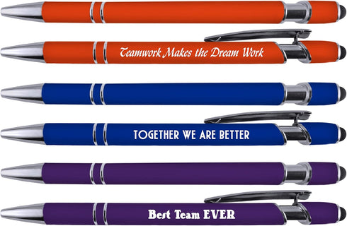 Team Building and Employee Appreciation Pen Sets with Soft Touch Coated Metal and Stylus 6 pack 36094......