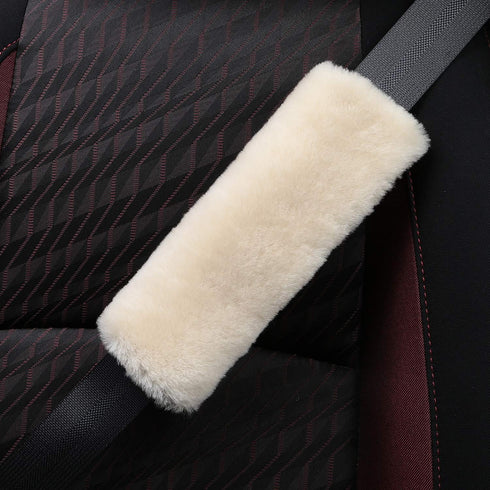 Soft Genuine Sheepskin Wool Auto Seat Belt Cover Seatbelt Shoulder Pad for a More Comfortable Driving, Compatible with All Cars(Beige)...
