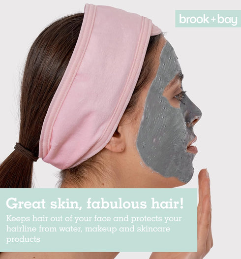 Brook + Bay Spa Headband for Washing Face - Makeup & Skincare Face Wash Head Band - Face Mask Towel Terry Hair Band for Women - Pink...