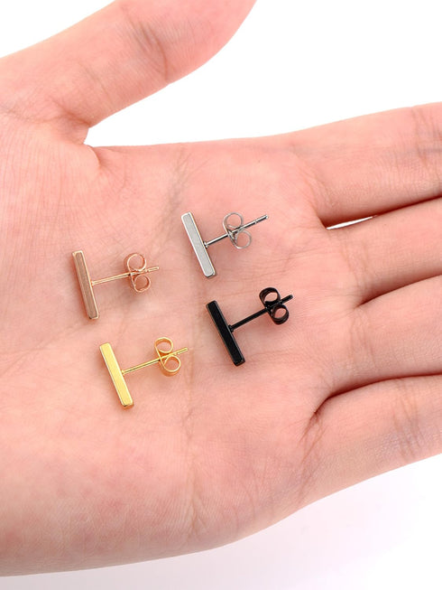 4 Pairs Stud Earrings Stainless Steel Line Stick Stud Earring Rectangle Bar Stud for Men and Women, 4 Colors...