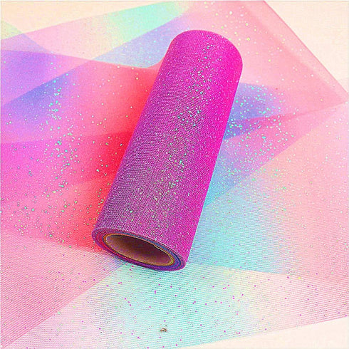 Rainbow Glitter Tulle Rolls 6 inch x 10 Yards (30 feet) for Table Runner Chair Sash Bow Pet Tutu Skirt Sewing Crafting Fabric Wedding Birthday Rib...
