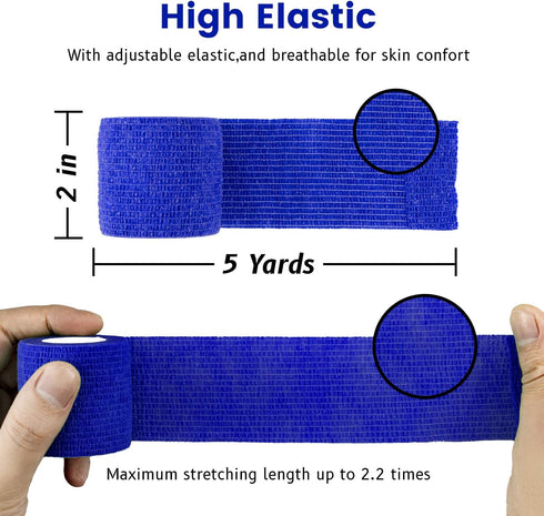 9 Rolls Self Adhesive Wrap Athletic Tape Gauze, Breathable Elastic Cohesive Bandage for Sports Injury & Pet (7 Pcs 2" x 5 Yards + 2 Pcs 1" X 5 Yar...