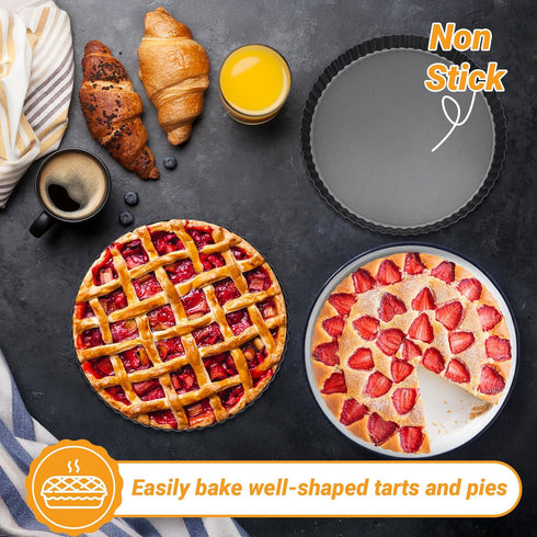 Beasea Tart Pan 10 Inch with Removable Bottom, Non Stick Quiche Pan Pie Shell Fluted Edge Tart Pan, Loose Base Carbon Steel Round Cooking Pan for ...