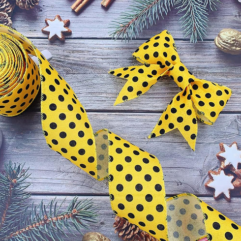12 Yards Bumble Bee Ribbons Bee Wired Edge Ribbon Honeybee Decorative Ribbons Yellow Craft Ribbons for Wrapping Floral Hanging Ornaments Home Deco...