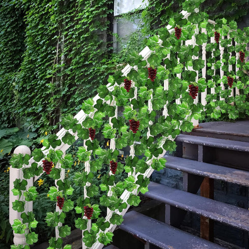 12 Strands 90 ft Artificial Fake Grape Vines with 3 Strings Grapes, Hanging Plant Large Leaves Garland for Wedding Party Store Home Decor Indoor O...