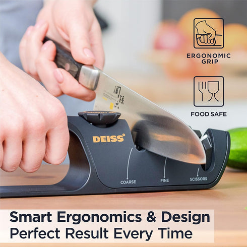 Deiss PRO Knife Sharpener With Adjustable Angle Knob - Handheld Manual Knife Sharpeners for Kitchen Knives, Scissors Sharpener, Pocket Knife Sharp...