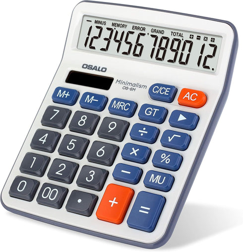 Desktop Calculator Large LCD Display 12 Digit Number Handheld Portable Pocket Basic Calculator with Big Soft Sensitive Button, Battery and Solar P...