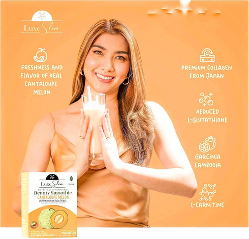 Beauty Smoothie Cantaloupe Melon, 80,000mg Hydrolyzed Marine Collagen, 21gx10 Sachets, 7.4075 Ounce...