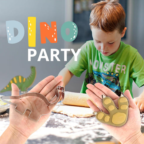 Pack of 8 Dinosaur Cookie Cutters – Stainless Steel T-Rex Dinosaur Footprint Triceratops Stegosaurus Dinosaur Egg Brontosaurs Shapes Baking Cutter...