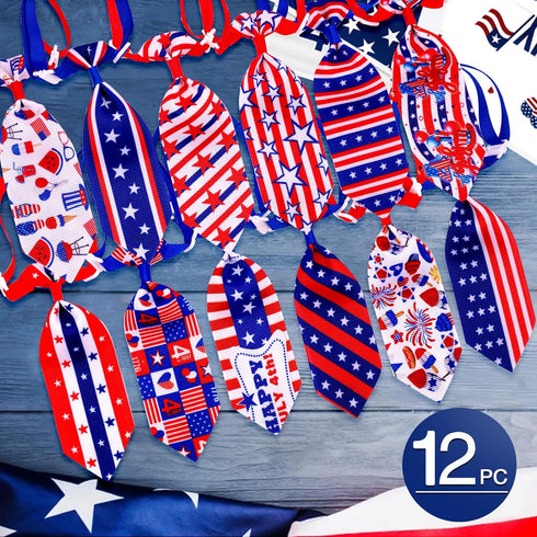 4th of July Dog Ties, 12pcs Independence Day Blue and Red Samll Dog Collar Neck Ties, Handmade Patriotic Day Dog Ties for Small Dogs, Pet Dog Ties...