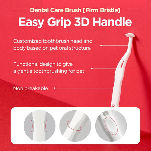Dental Care Brush (Firm Bristles) - Resilient Toothbrush for Dog Tartar & Plaque Removal, Horizontal Head and S-curved Body...