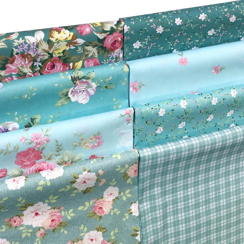 Mililanyo 8Pcs 18x22 inch Cotton Fabric Green Floral Rose Fat Quarters Fabric Pre-Cut Quilt Squares for Patchwork Quilting and DIY Sewing Projects...