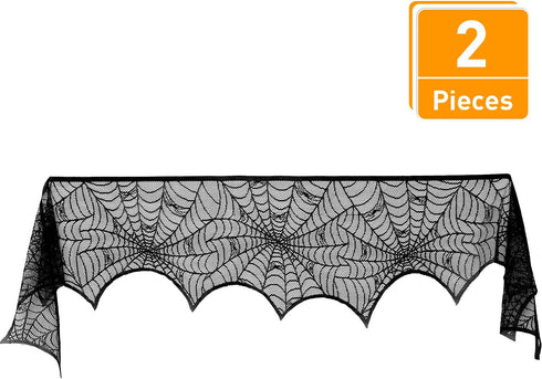 Blulu 2 Pieces Spiderweb Fireplace Mantle Scarf Lace Halloween Decoration Cover for Halloween Home Party Supply, Black, 18 by 96 inch...