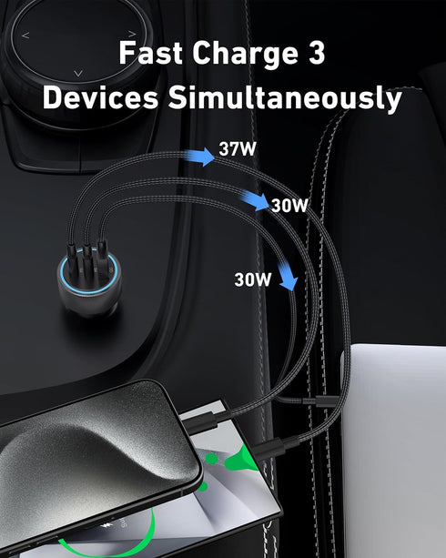 USB C Car Charger, 2Pack 3-Port 67W Dual USB-C & USB-A Phone Car Charger Adapter PD/QC Fast Charging Cigarette Lighter for iPhone 15 14 13 12 11 P...